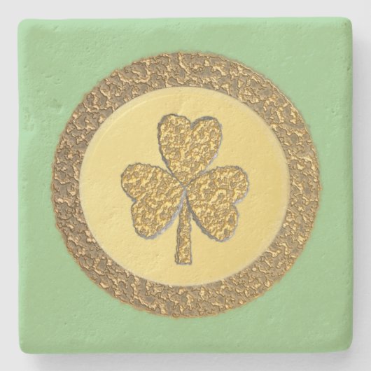 Dessous-de-verre En Pierre Lucky Irish Shamrock Gold Coin (Devant)
