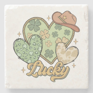 Dessous-de-verre En Pierre Lucky Western Jour de la Saint Patrick Shamrock de