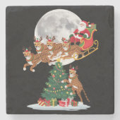 Dessous-de-verre En Pierre Lumières des arbres de Noël amusant Père Noël équi (Devant)