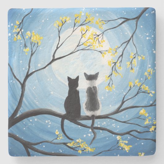 Dessous-de-verre En Pierre Lune lunaire avec chats (Devant)