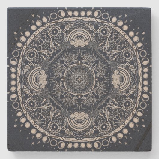 Dessous-de-verre En Pierre Lune Mandala Lune Enfant Yoga (Devant)