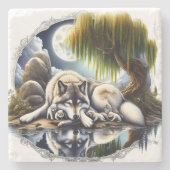 Dessous-de-verre En Pierre Lune Sérénité Un Loup Slumpteur (Devant)