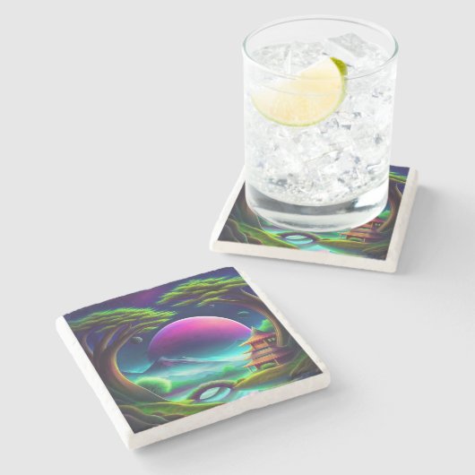 Dessous-de-verre En Pierre Lune violette (Côté)