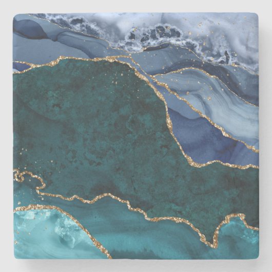 Dessous-de-verre En Pierre Lux Peacock Agate & Gold (Devant)