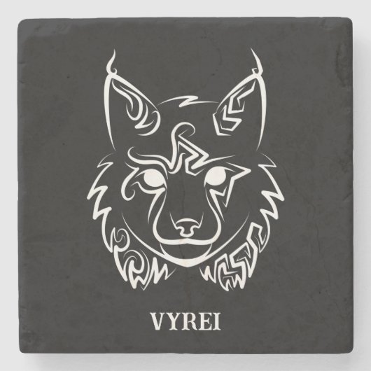 Dessous-de-verre En Pierre Lynx tribale noire et blanche (Devant)