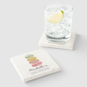 Dessous-de-verre En Pierre Macarons français aquarelle peints à la main