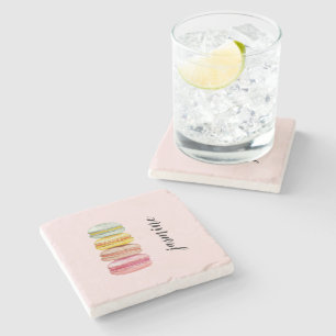 Dessous-de-verre En Pierre Macarons Français Monogramme Aquarelle