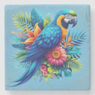 Dessous-de-verre En Pierre Macaw tropicale bleue et colorée