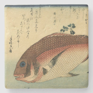 Dessous-de-verre En Pierre Madai ou Red Tai - Hiroshige's Japanese Fish Print