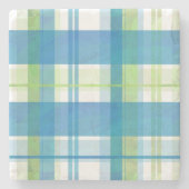 Dessous-de-verre En Pierre Madras Plaid Green et Blue (Devant)