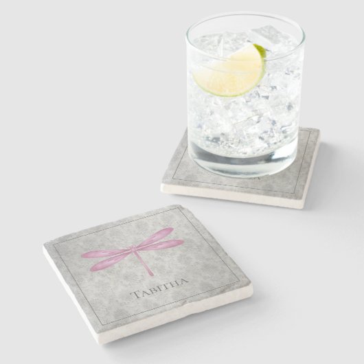 Dessous-de-verre En Pierre Magenta Dragonfly Damas (Côté)