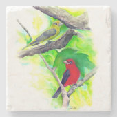 Dessous-de-verre En Pierre Magnifique Scarlet Tanagers Oiseaux Peinture (Devant)