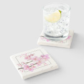 Dessous-de-verre En Pierre Magnifiques fleurs de cerisier à l'aquarelle rose (Côté)