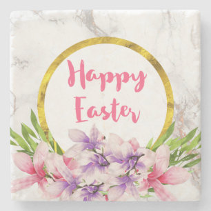 Dessous-de-verre En Pierre Magnolias d'aquarelle rose et violet de Pâques