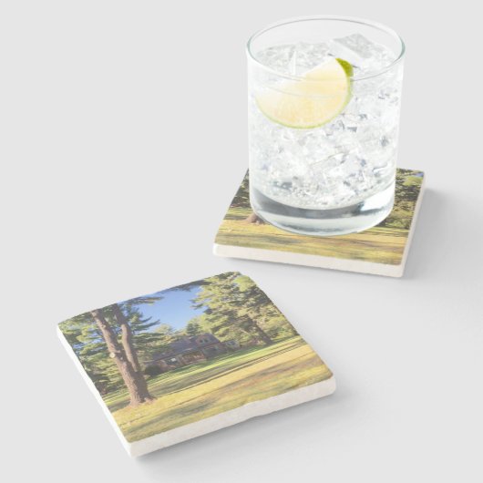 Dessous-de-verre En Pierre Maison avec pins (Côté)