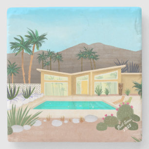 Dessous-de-verre En Pierre Maison de piscine moderne du milieu du siècle