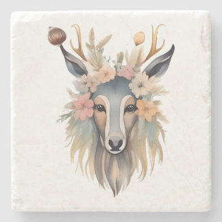 Dessous-de-verre En Pierre Majesté des fleurs : Cerf aux fleurs et aux plumes