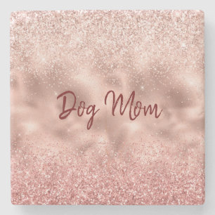 Dessous-de-verre En Pierre Maman Chien Paillettes Étincelantes Rose