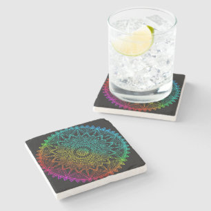 Dessous-de-verre En Pierre Mandala Arc-en-ciel noir