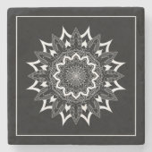 Dessous-de-verre En Pierre Mandala blanc sur noir (Devant)