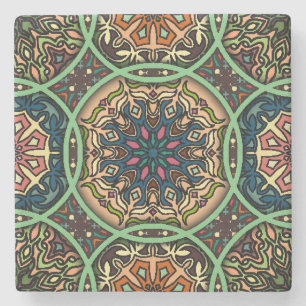 Dessous-de-verre En Pierre Mandala coloré : Vintage main florale tirée