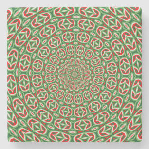 Dessous-de-verre En Pierre Mandala de Noël bicolore vert et rouge et blanc