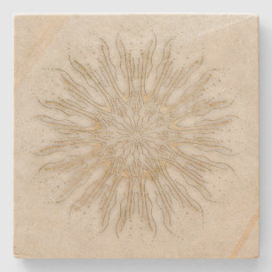 Dessous-de-verre En Pierre Mandala de sunburst de style boho bio blanc doré