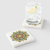 Dessous-de-verre En Pierre Mandala Motif 2002 en jaune et bronzette (Côté)