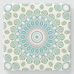 Dessous-de-verre En Pierre Mandala Océanique en Bleu, Gris et Blanc