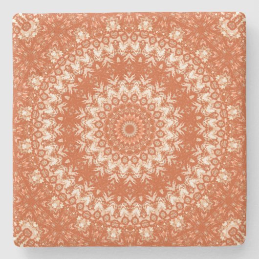 Dessous-de-verre En Pierre Mandala orange. (Devant)