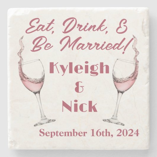 Dessous-de-verre En Pierre Manger, Boire et être Marié (Devant)