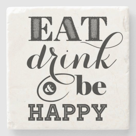 Dessous-de-verre En Pierre Mangez, boisson et soyez heureux (Devant)