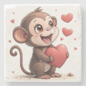 Dessous-de-verre En Pierre Marble Stone Coaster Valentine's Day Monkey Red  (Devant)