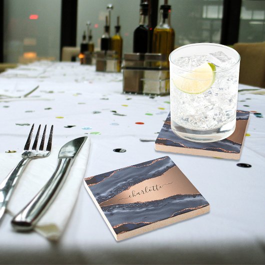 Dessous-de-verre En Pierre Marbre agate bleue rose nom écriture