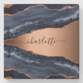 Dessous-de-verre En Pierre Marbre agate bleue rose script nom (Devant)