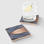 Dessous-de-verre En Pierre Marbre agate bleue rose script nom (Côté)