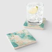 Dessous-de-verre En Pierre Marbre blanc d'or Aqua Mint (Côté)