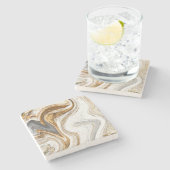 Dessous-de-verre En Pierre Marbre Blanc Et Or Moderne (Côté)