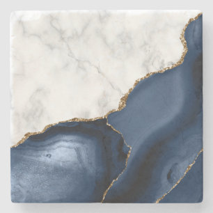 Dessous-de-verre En Pierre Marbre blanc Faux Marbre doré Marine Bleu Agate