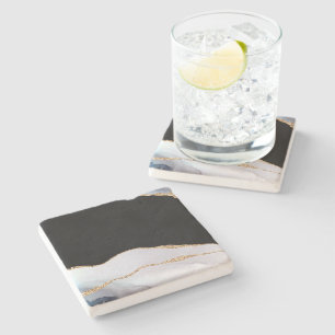 Dessous-de-verre En Pierre Marbre bleu clair Agate Noir Paillettes dorées