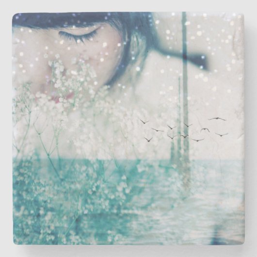 Dessous-de-verre En Pierre Marbre brillant blanc d'océan de vert vert de (Devant)