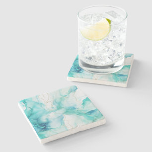 Dessous-de-verre En Pierre Marbre d'encre Mint Aqua