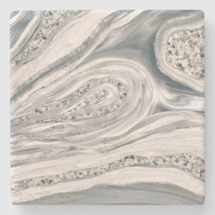 Dessous-de-verre En Pierre Marbre et cristal liquides gris - perle et argent