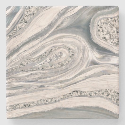 Dessous-de-verre En Pierre Marbre et cristal liquides gris - perle et argent (Devant)