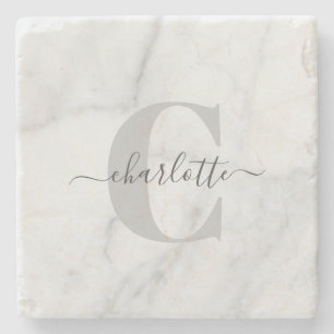 Dessous-de-verre En Pierre Marbre gris élégant Personnalisé Monogramme  