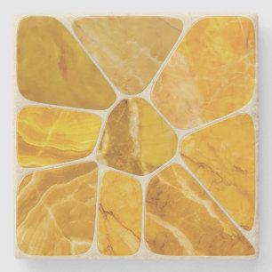 Dessous-de-verre En Pierre Marbre jaune Mosaïque Fleur art abstrait