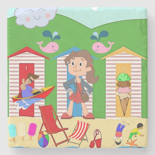 Dessous-de-verre En Pierre Marbre Pierre Dessous de verre Plage Plage Amusant (Devant)