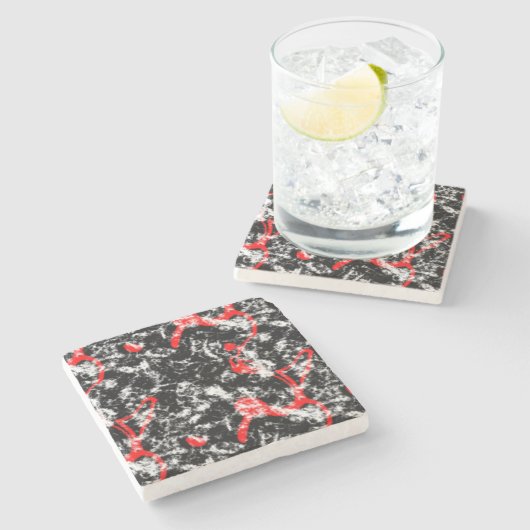 Dessous-de-verre En Pierre Marbre rouge, blanc et noir Abstrait (Côté)