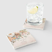 Dessous-de-verre En Pierre Mariage Automnal Floral Orange Rustique (Côté)