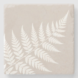 Dessous-de-verre En Pierre Mariage Botanique Mocha Taupe Fougère Blanche